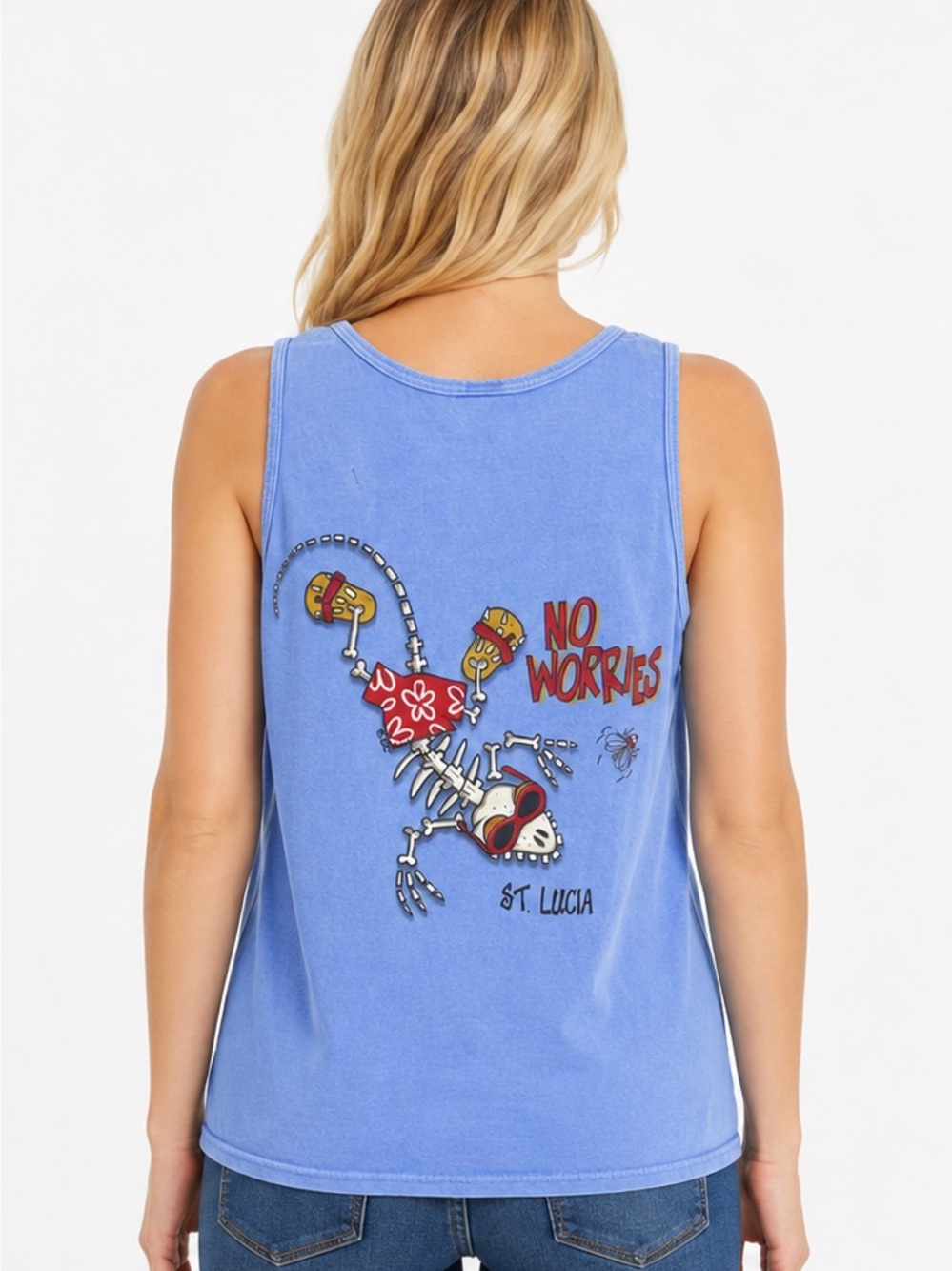 Saint Lucia "No Worries" Garment Dyed Tank Top Size Medium Gildan Ultra Cotton